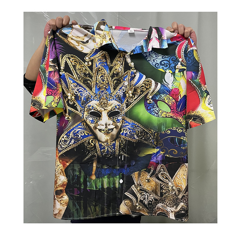 Wholesale Custom 3D Print Mardi Gras Shirts Party Polyester Men's Short-sleeved Hawaiian Shirts