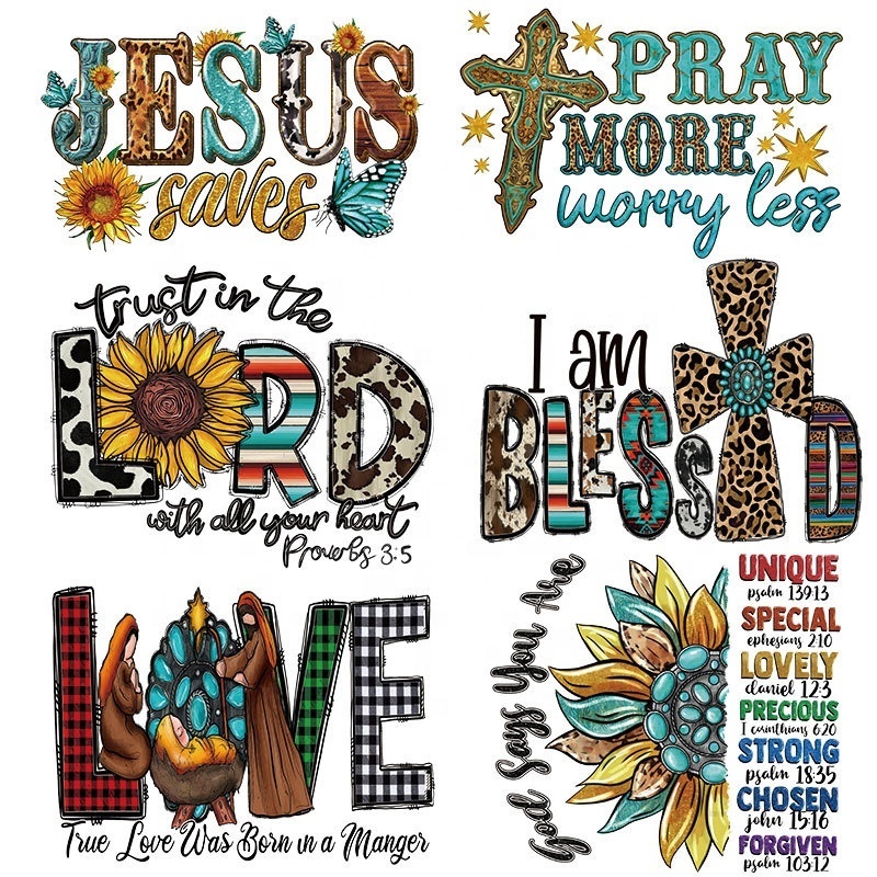 Jesus Heat Transfers Designs Cross Screen Printing Stickers Iron On Transfers DTF Heat Vinyl Transfer