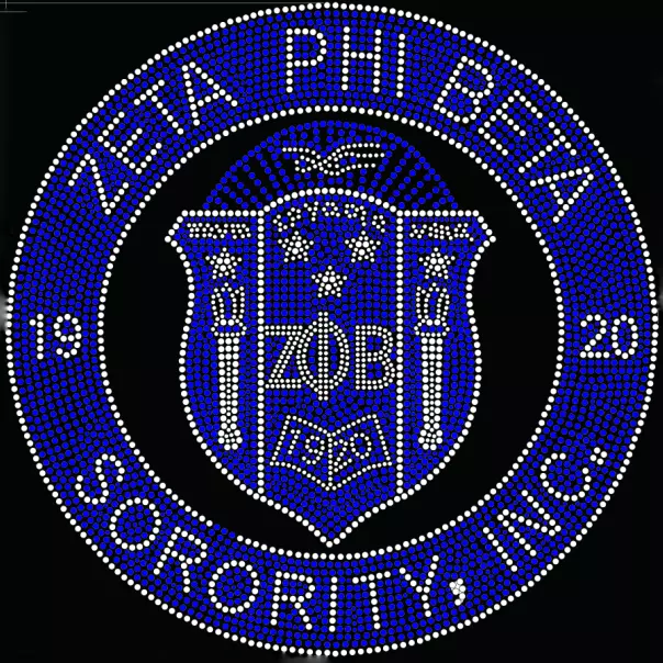 Custom Zeta Phi Beta Sorority Blue clear shield hotfix Rhinestone Transfer