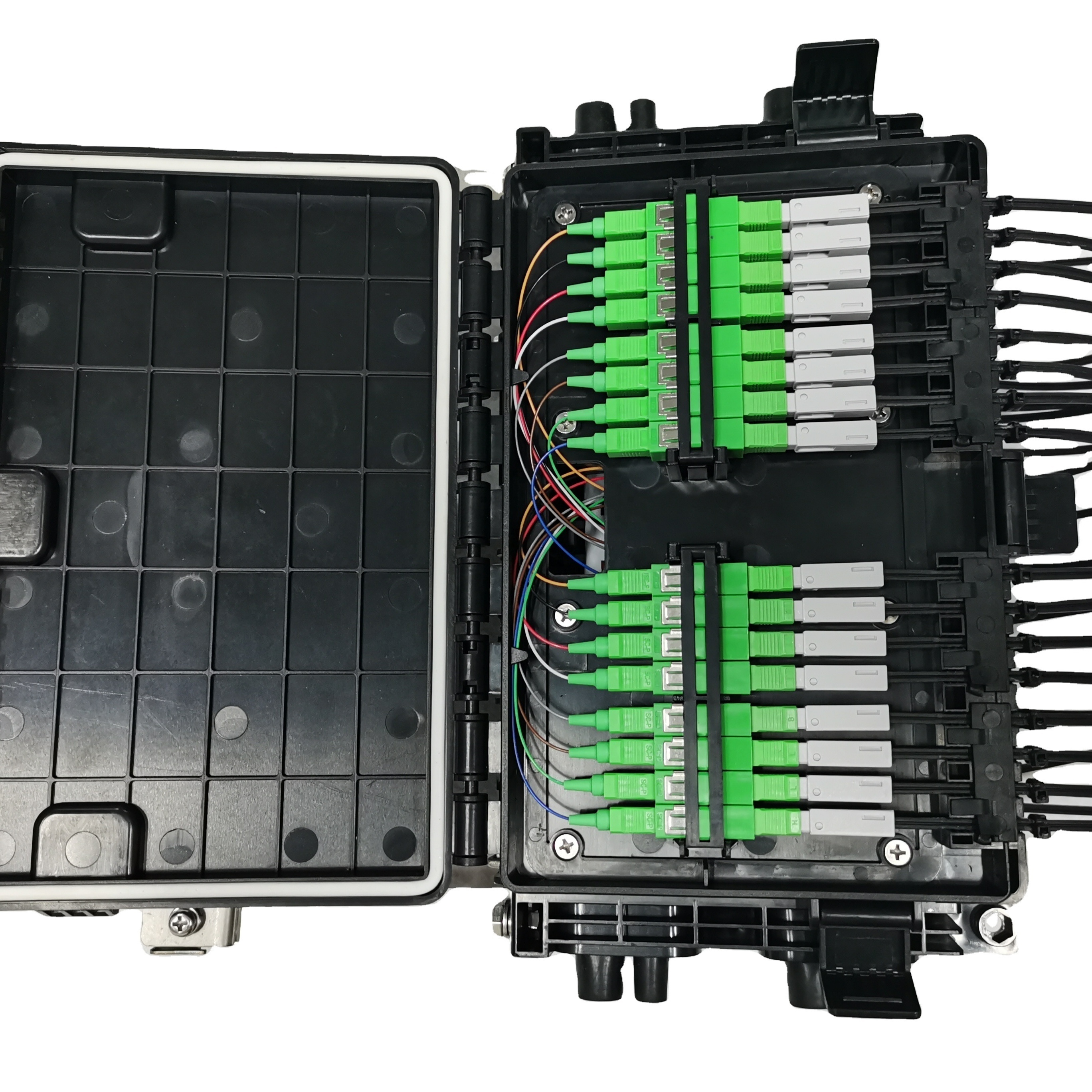 Fiber Optic Terminal Distribution Box 16 port ABS + UV Material 24 48 Cores Inline FTTH Drop Cable Type Splice Closures