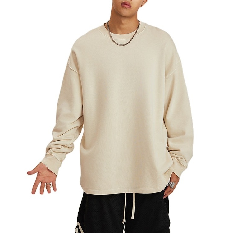 Premium 100 cotton pullover sweatshirts wholesale 500gsm custom crew neck sweatshirt with logo