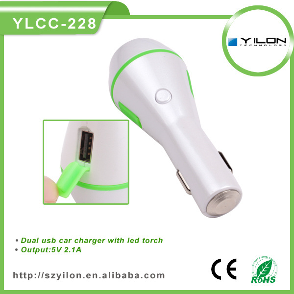 Free sample Torch flash light flashlight quick charge car charger dual usb cell phone chargers fast car chargers