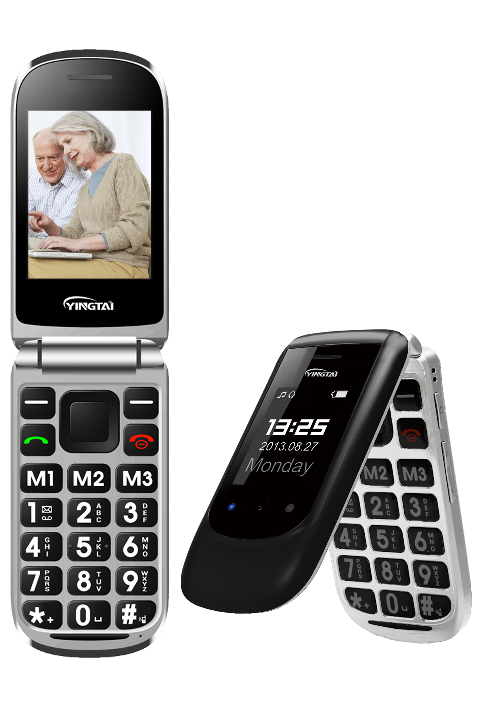 YINGTAI 2.4 inch flip elderly cell phone GSM Quad band Dual SIM Telefone FM SOS unlocked Dual screen Senior Phone 2G with button