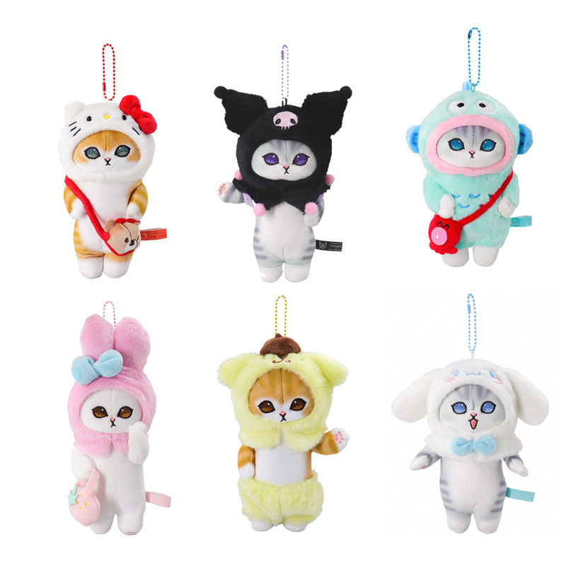 New Sanrio Plush Kawali Kuromi My Melody Cinnamoroll Pillow Shark Cat Plush Toys Plushie Keychain Stuffed Doll for Kids gift