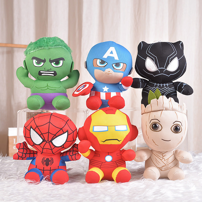 Wholesale Mix 20cm Movie Spiderman Groot Black Panther Soft Stuffed Plush Toy Doll Pillow with Cloth Label for Gift