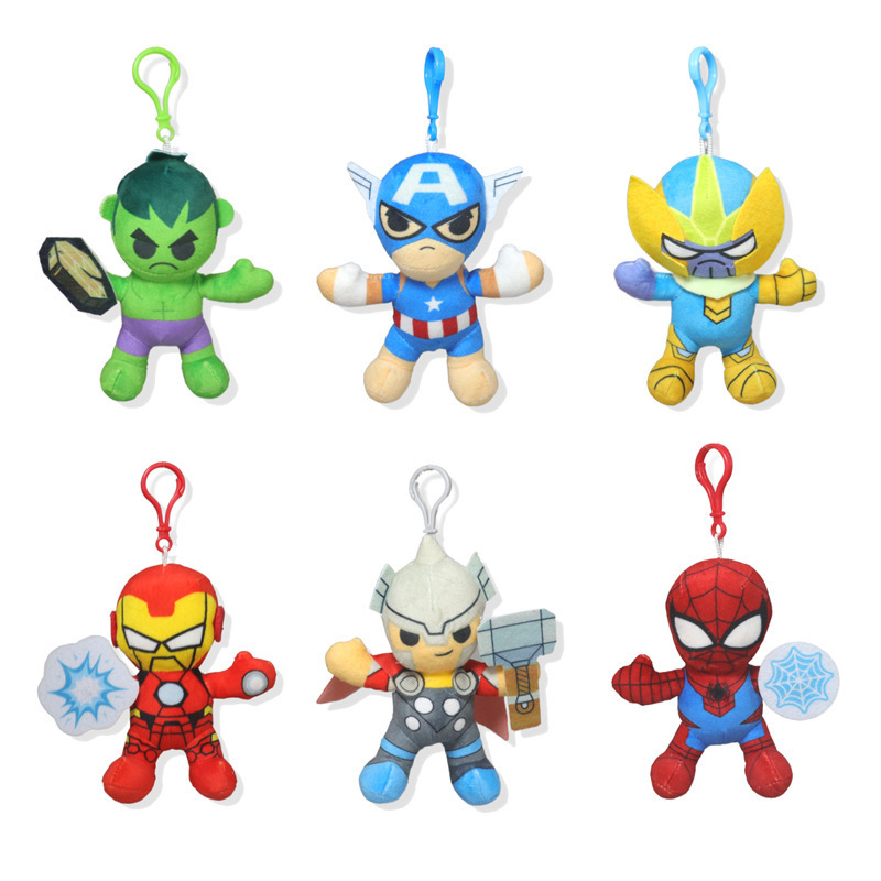 Wholesale High Quality 12cm Movie Doll Spiderman Thor Soft Stuffed Plush Toy Plush Pendant Keychain