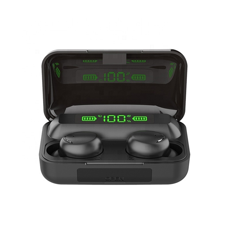 True wireless f9 f9-5 black earbuds in ear buds earbuds with power bank wholesale noise cancelling tws earphone