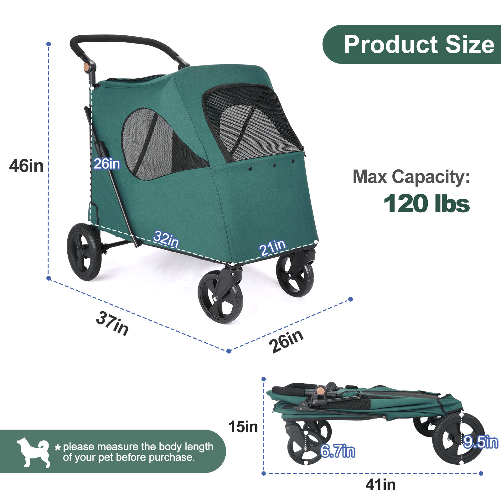 OEM/ODM Large Pet Dog Stroller Pet Jogger Wagon Foldable Dog Cart with 4 Wheels Breathable Animal Stroller With Mesh Skylight