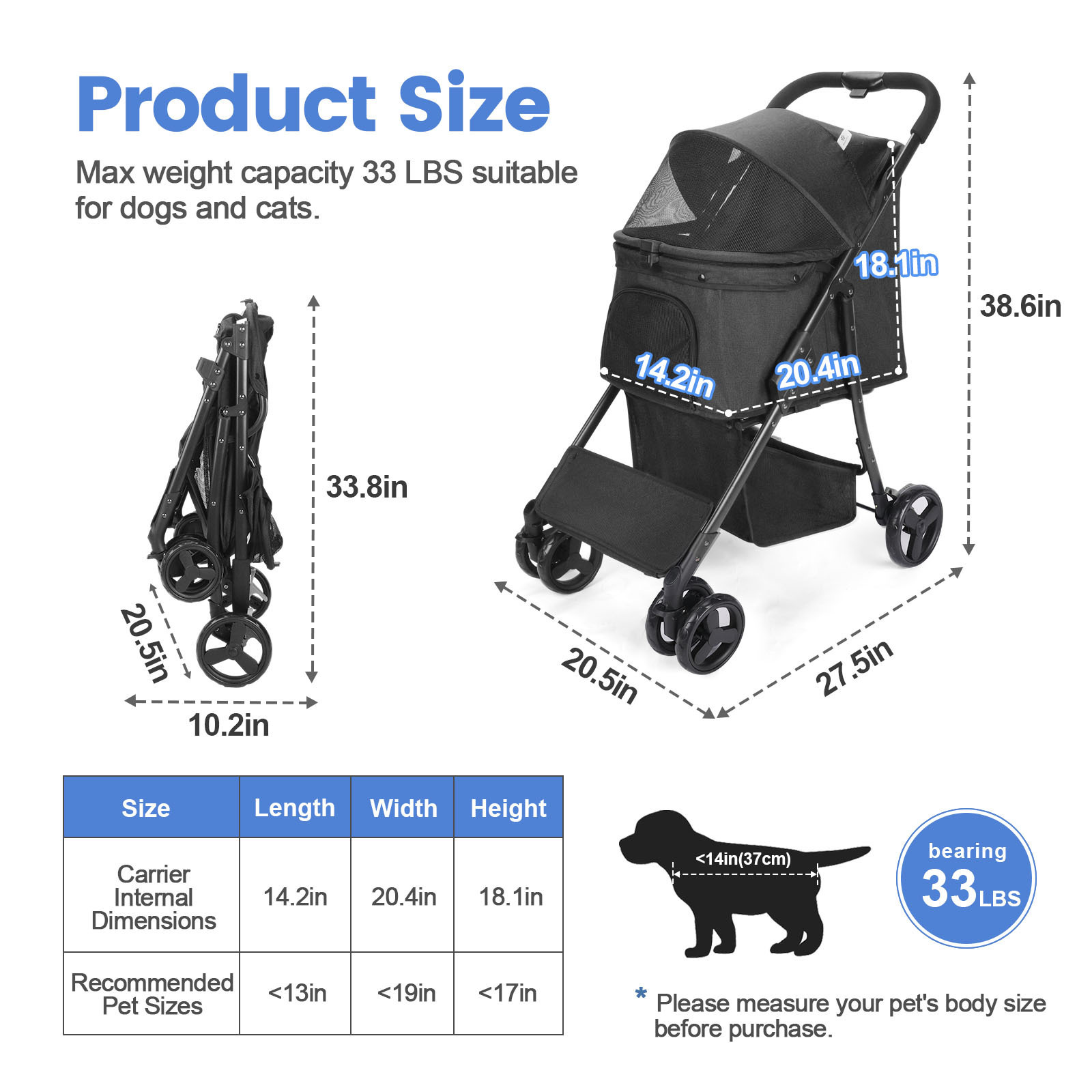 Dog Stroller - Wedyvko Pet Stroller for Small Pet Dogs with Detachable Carrier Foldable Travel Dog Stroller