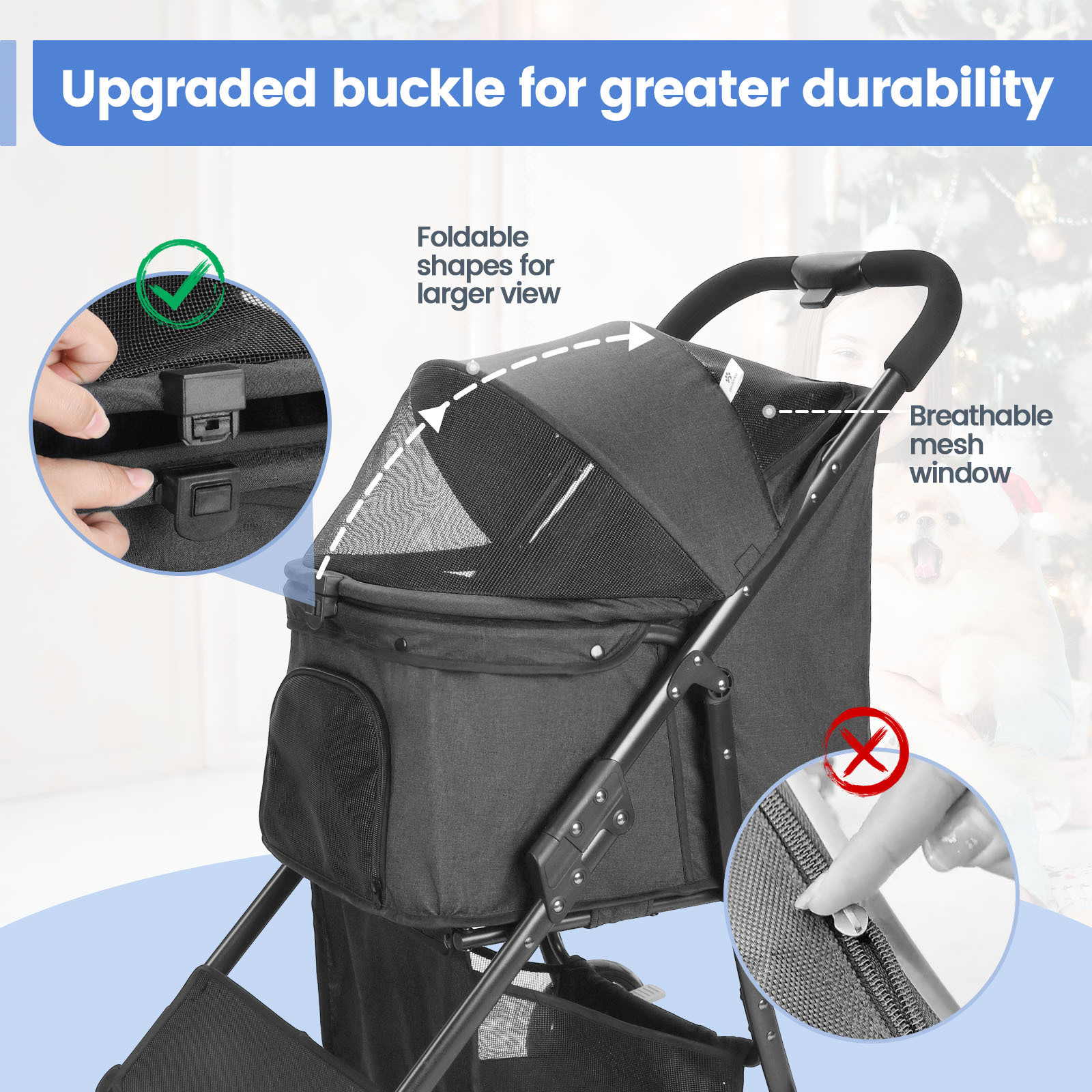 Dog Stroller - Wedyvko Pet Stroller for Small Pet Dogs with Detachable Carrier Foldable Travel Dog Stroller