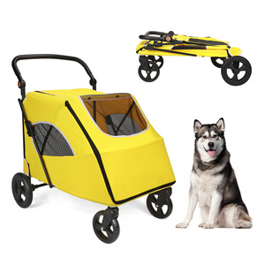 Hot Sale Outdoor Walking Cat pet strollers for 2 pets single Basket Four Wheeled Lightweight Foldable Pet Stroller Dog