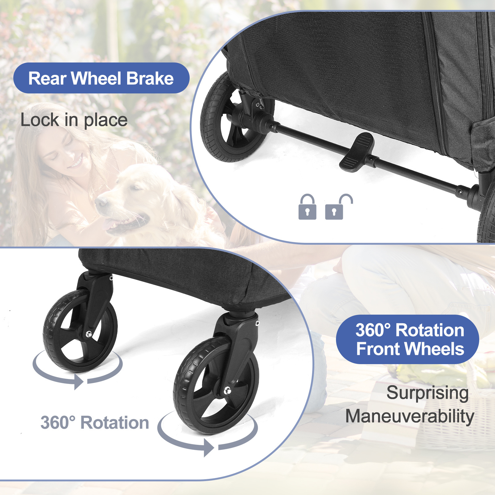 Large 4-Wheeled Pet Stroller, Foldable Stroller For Medium and Large Dogs