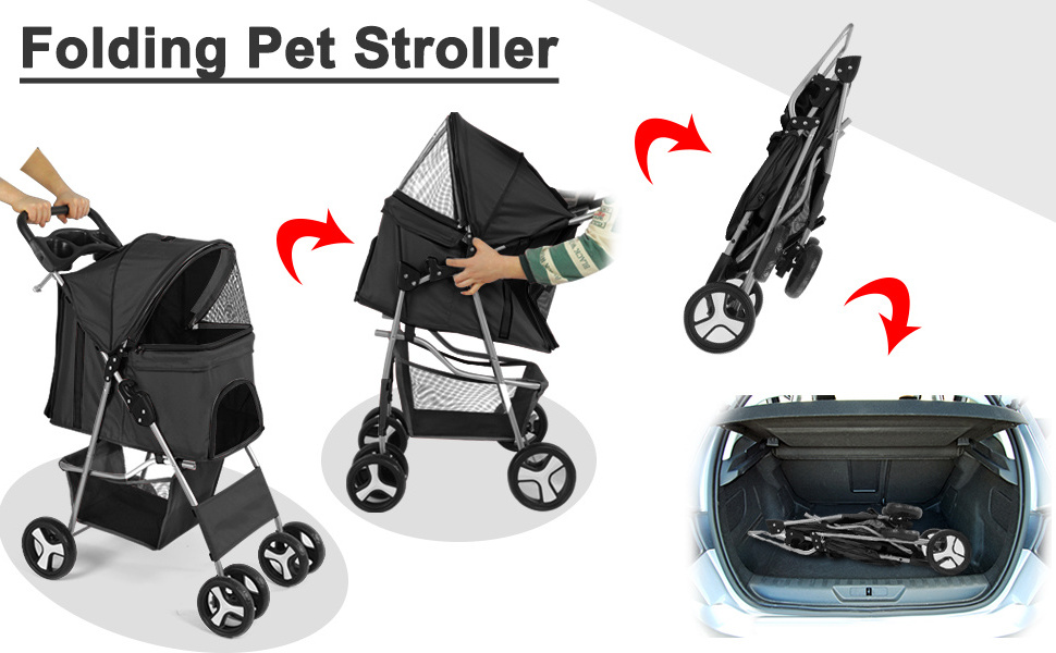 Best Price 4 Wheel Pet Dog Stroller Foldable Cat Dog Stroller with Storage Basket for Small Medium Dogs Cats