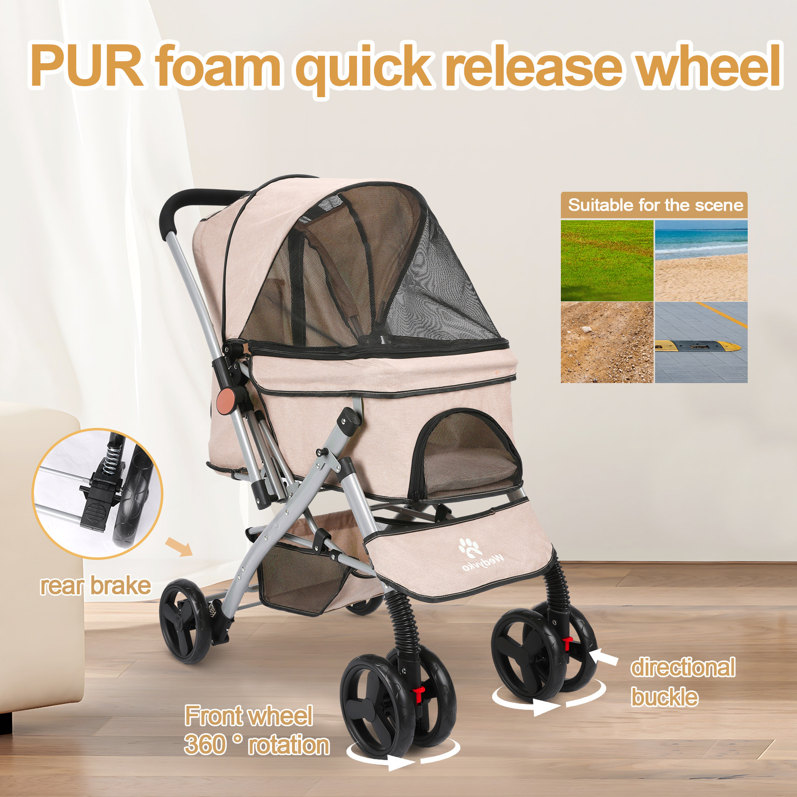 Hot Sale Folding Travel Jogging Pet Stroller Dog Puppy Pram Pushchair Buggy with Rear Wheel Damping Spring