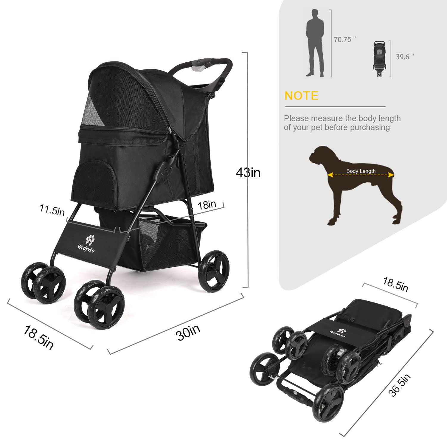 Best Price 4 Wheel Pet Dog Stroller Foldable Cat Dog Stroller with Storage Basket for Small Medium Dogs Cats