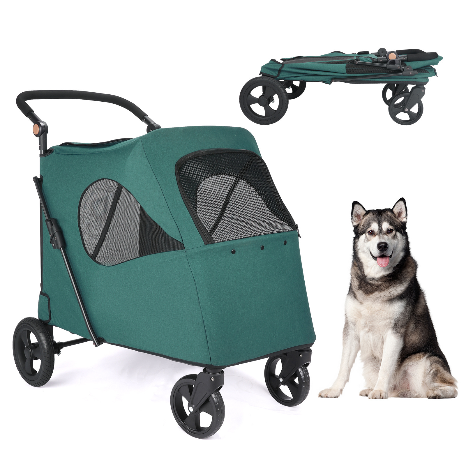 OEM/ODM Large Pet Dog Stroller Pet Jogger Wagon Foldable Dog Cart with 4 Wheels Breathable Animal Stroller With Mesh Skylight