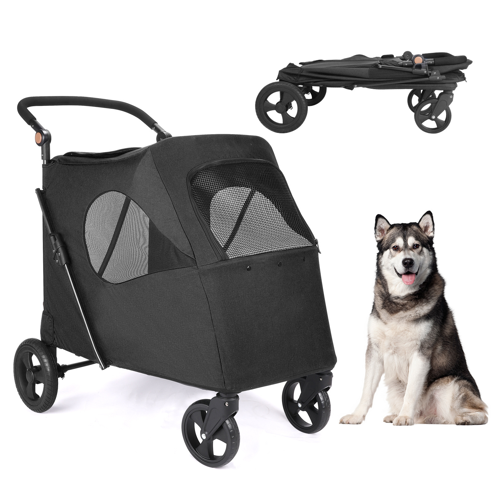 Large 4-Wheeled Pet Stroller, Foldable Stroller For Medium and Large Dogs