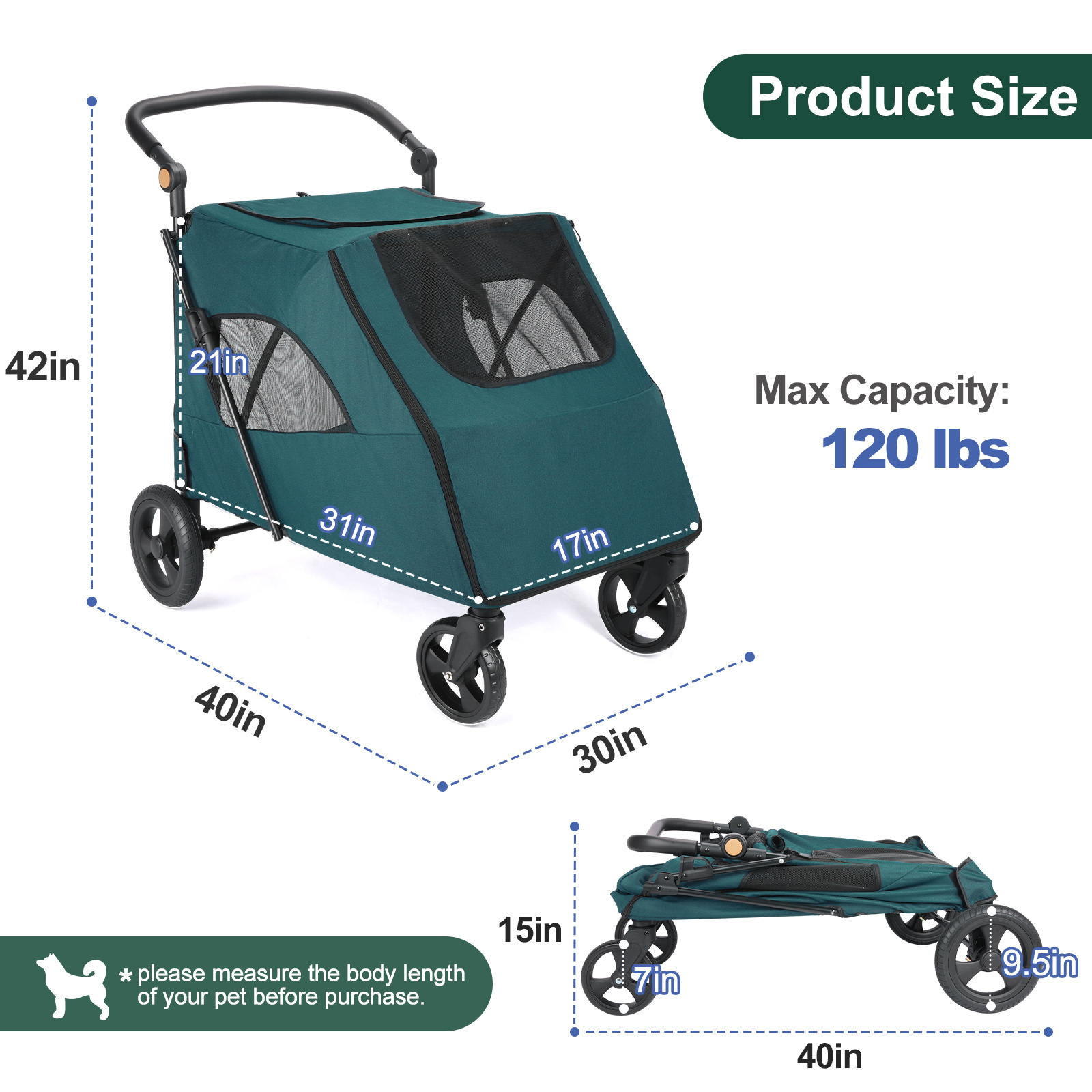 New Arrival Detachable Portable yitian Large Dog Pet Stroller for Large Dogs With Mesh Skylight