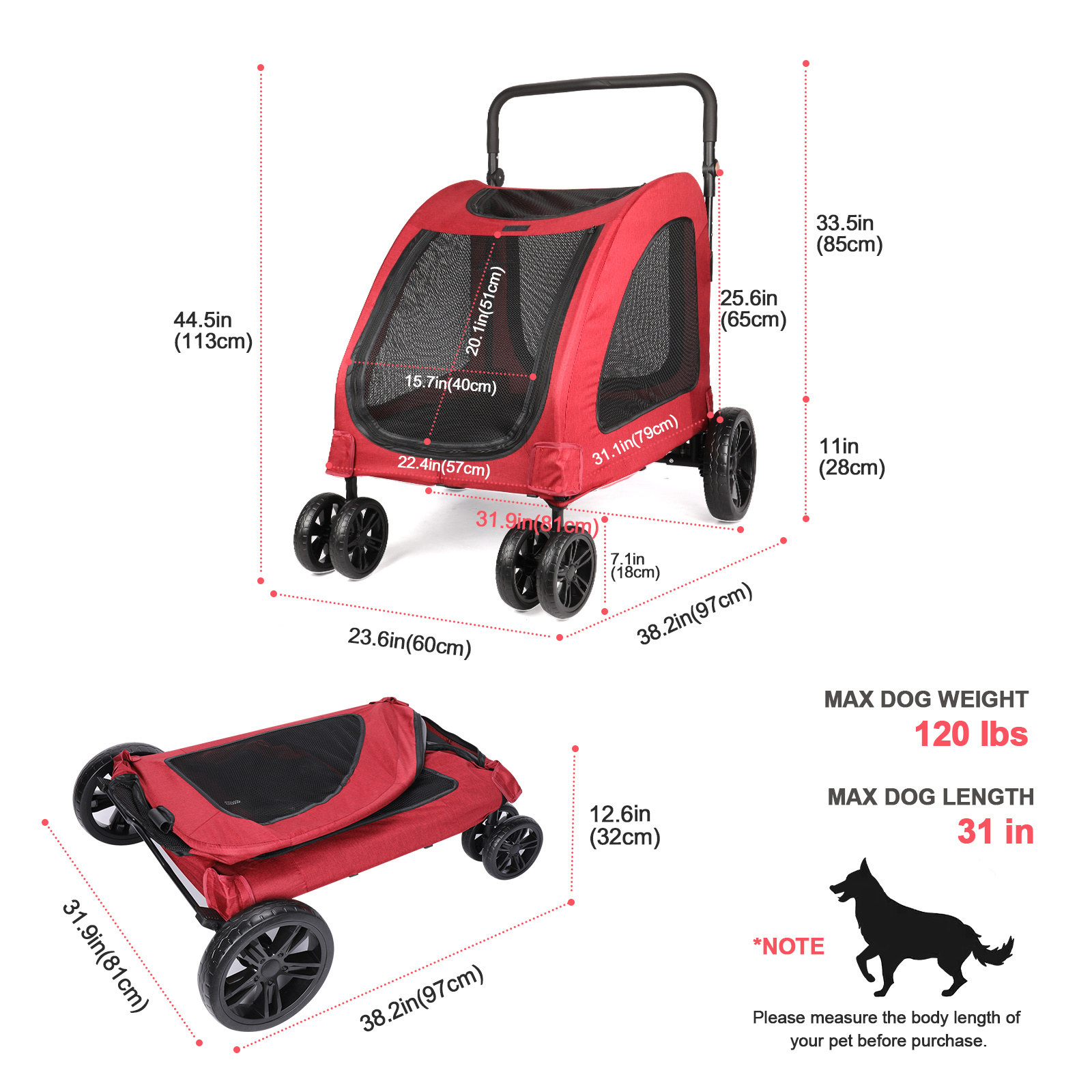 Pet carrier airline approved big Animals Carrier Pet Stroller Travel 4 Wheels Outdoor Dog Cat Strolling Cart Strolley