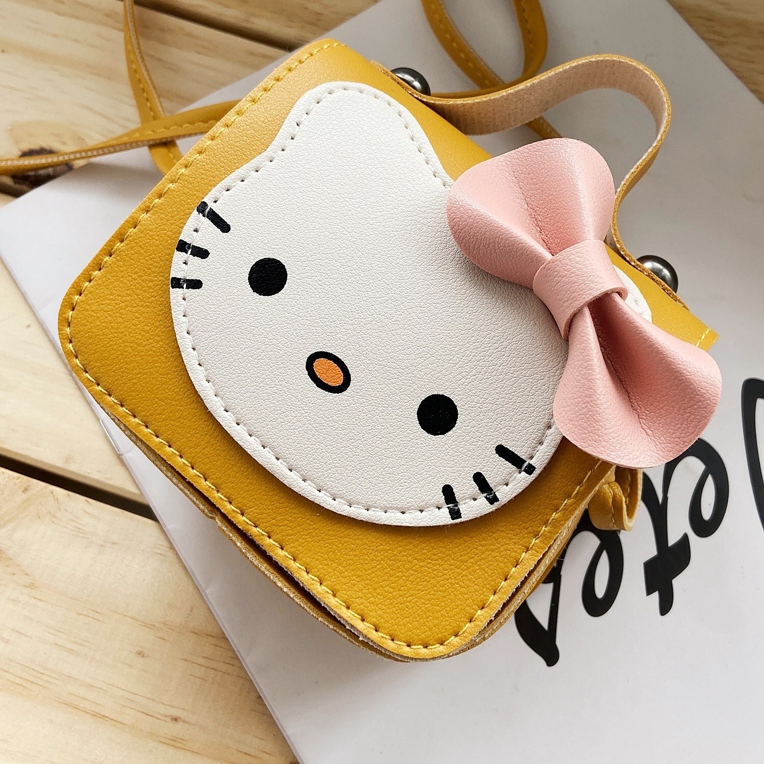 wholesale little girl cute pu leather animal shape handbags toy coin purse cross body kitty cat shoulder bag for kids