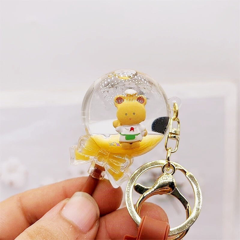 manufacturer acrylic keyring key chain ring oil floating milk boba cup cartoon creative Chef Bear quicksand liquid keychain