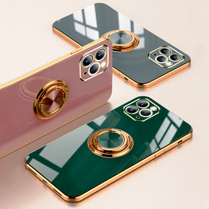 Luxury Plating Magnetic Cell Phone Cover With Ring Holder Silicone Mobile Phone Case For iPhone  15 14 13 12 11 Pro Max XS XR