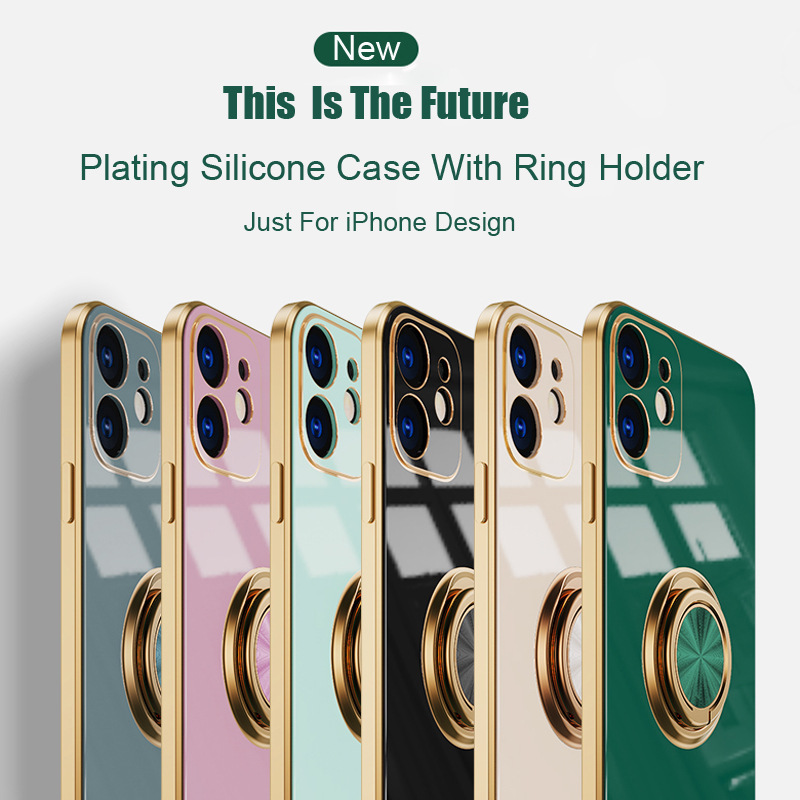 Luxury Plating Magnetic Cell Phone Cover With Ring Holder Silicone Mobile Phone Case For iPhone  15 14 13 12 11 Pro Max XS XR