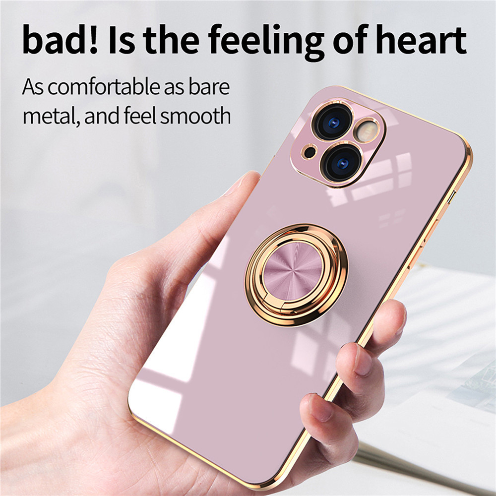 Luxury Plating Magnetic Cell Phone Cover With Ring Holder Silicone Mobile Phone Case For iPhone  15 14 13 12 11 Pro Max XS XR