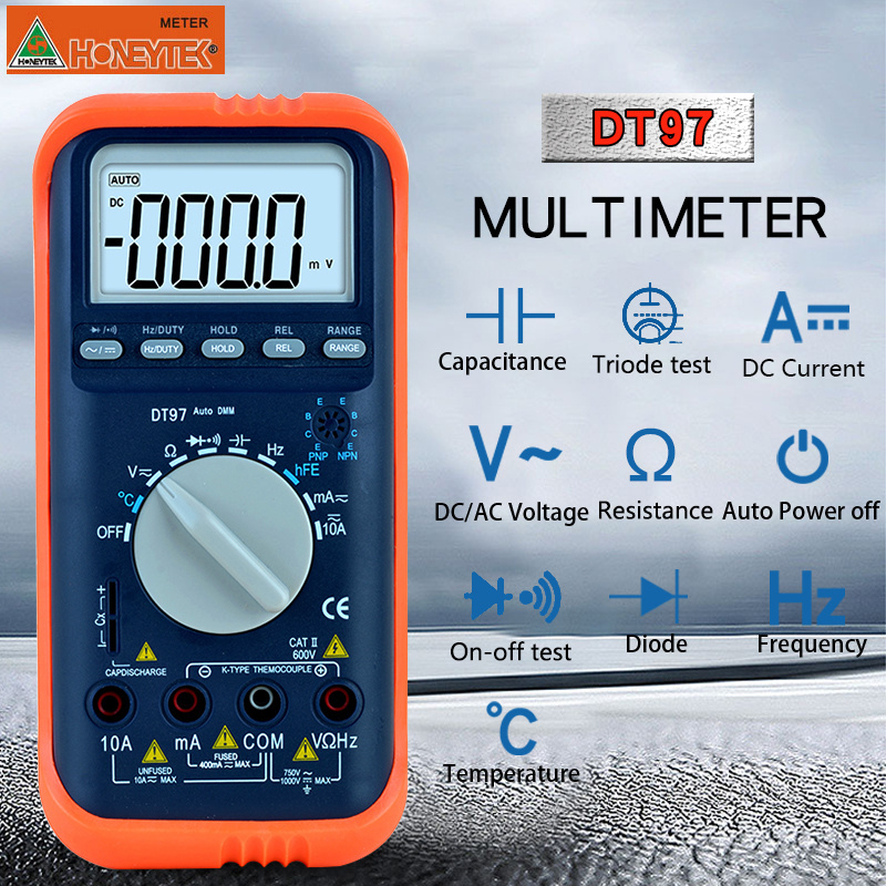 DT97 High Precision AC Digital Multimeter 4000 Count Automatic Rang Backlight Large Screen Professional Electrician Multimeter