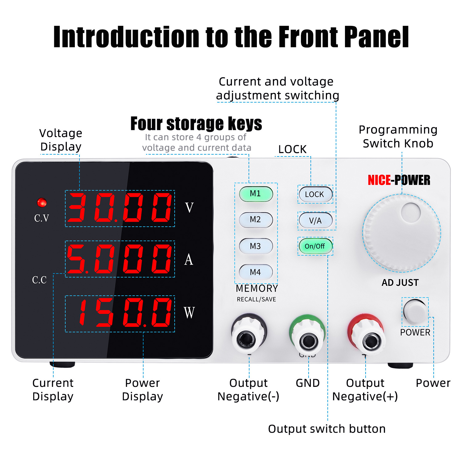 NICE-POWER SPPS-S305 White DC Power Adjustable 4 Bits Voltage Regulator Electroplating Electrolysis Smart Cooling Power Supply