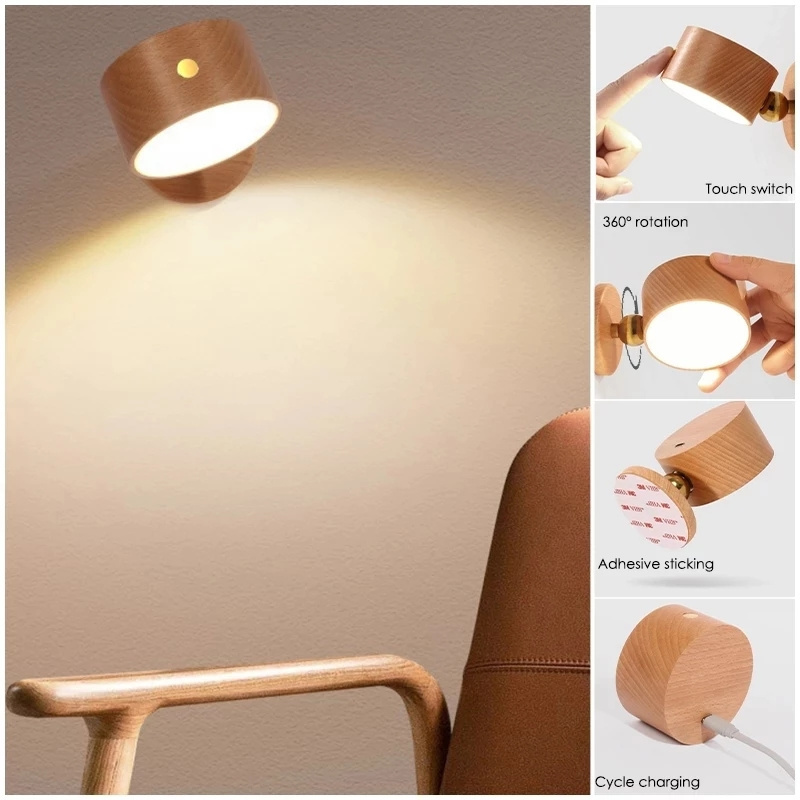 Bedside Wall Lamp Wall Sconce Bedroom Nordic Head Led Wall Lights with Magnetic Rechargeable Wooden Modern Plastic White 90 5V