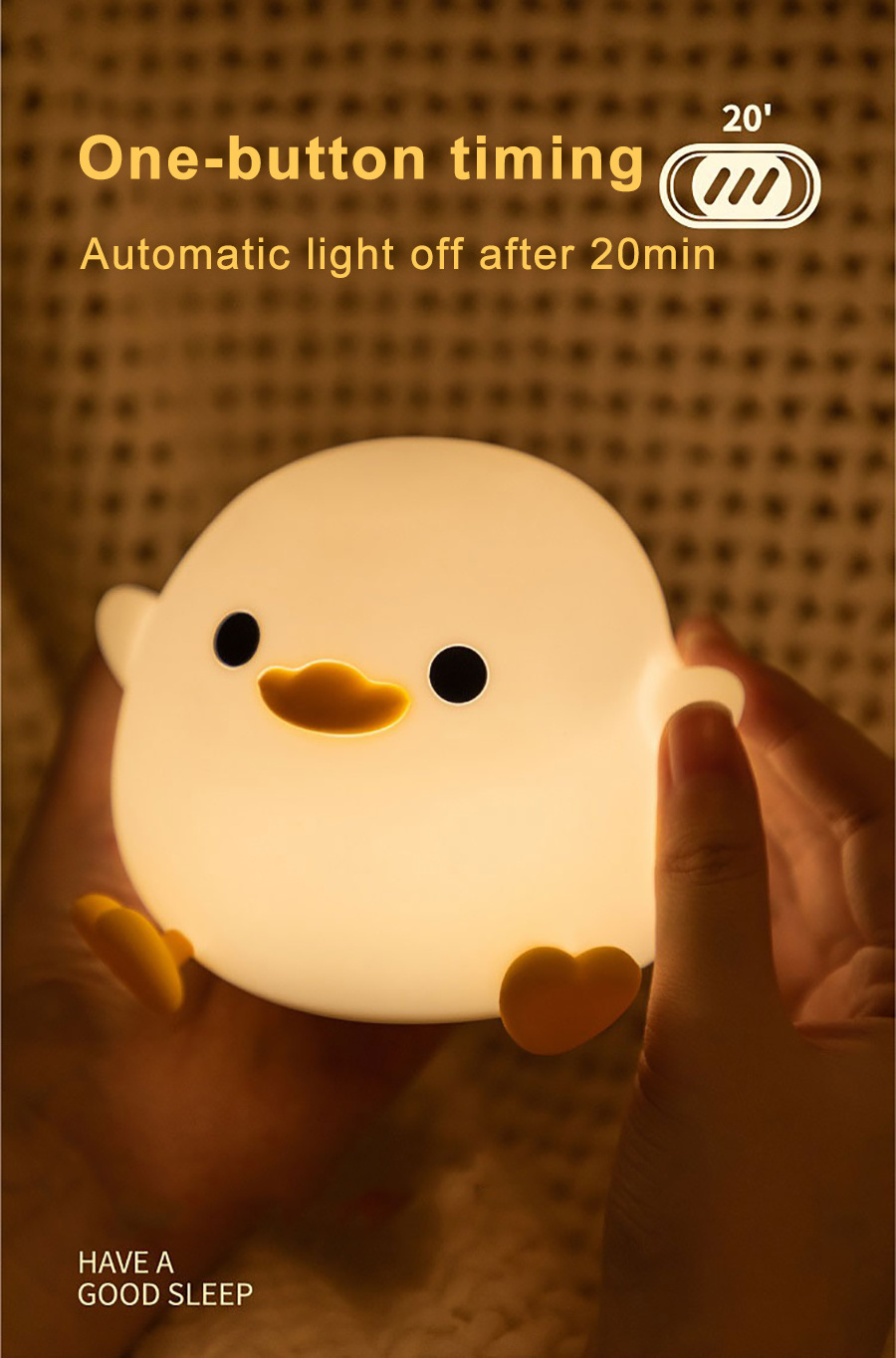 Cute DoDo Duck Night Light Silicone Dimmable Nursery Nightlight Rechargeable LED Bedside Lamp with Timer