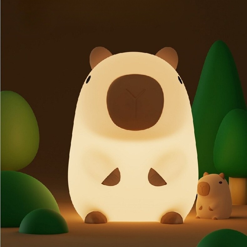 Modern Kawaii Capybara LED Night Lamp Rechargeable Silicone Nightlight with Cartoon Design Cute Animal Night Light for Kids