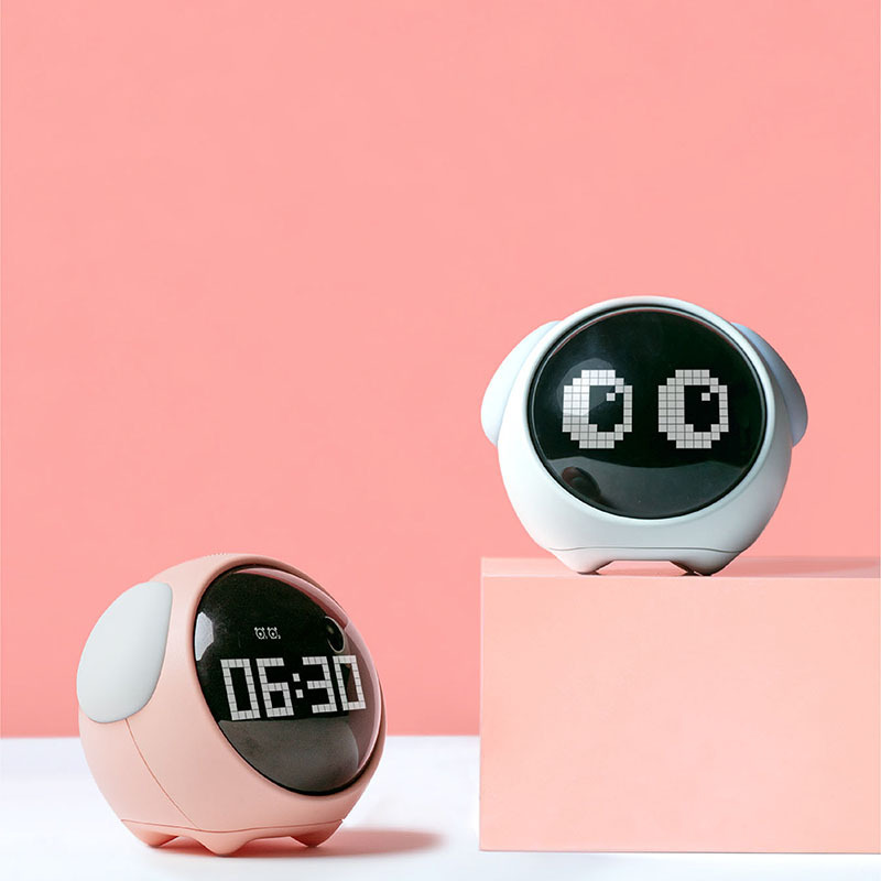 Emoticon Pixel Smart Table Clock Multifunctional Electronic Alarm Voice Control Cute Cartoon Night Light Desktop Office