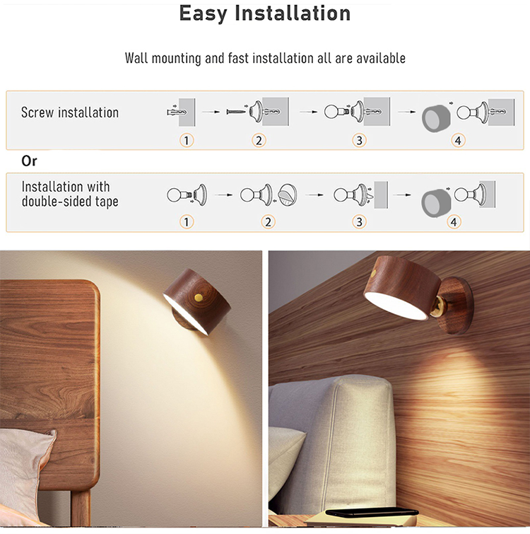 Bedside Wall Lamp Wall Sconce Bedroom Nordic Head Led Wall Lights with Magnetic Rechargeable Wooden Modern Plastic White 90 5V