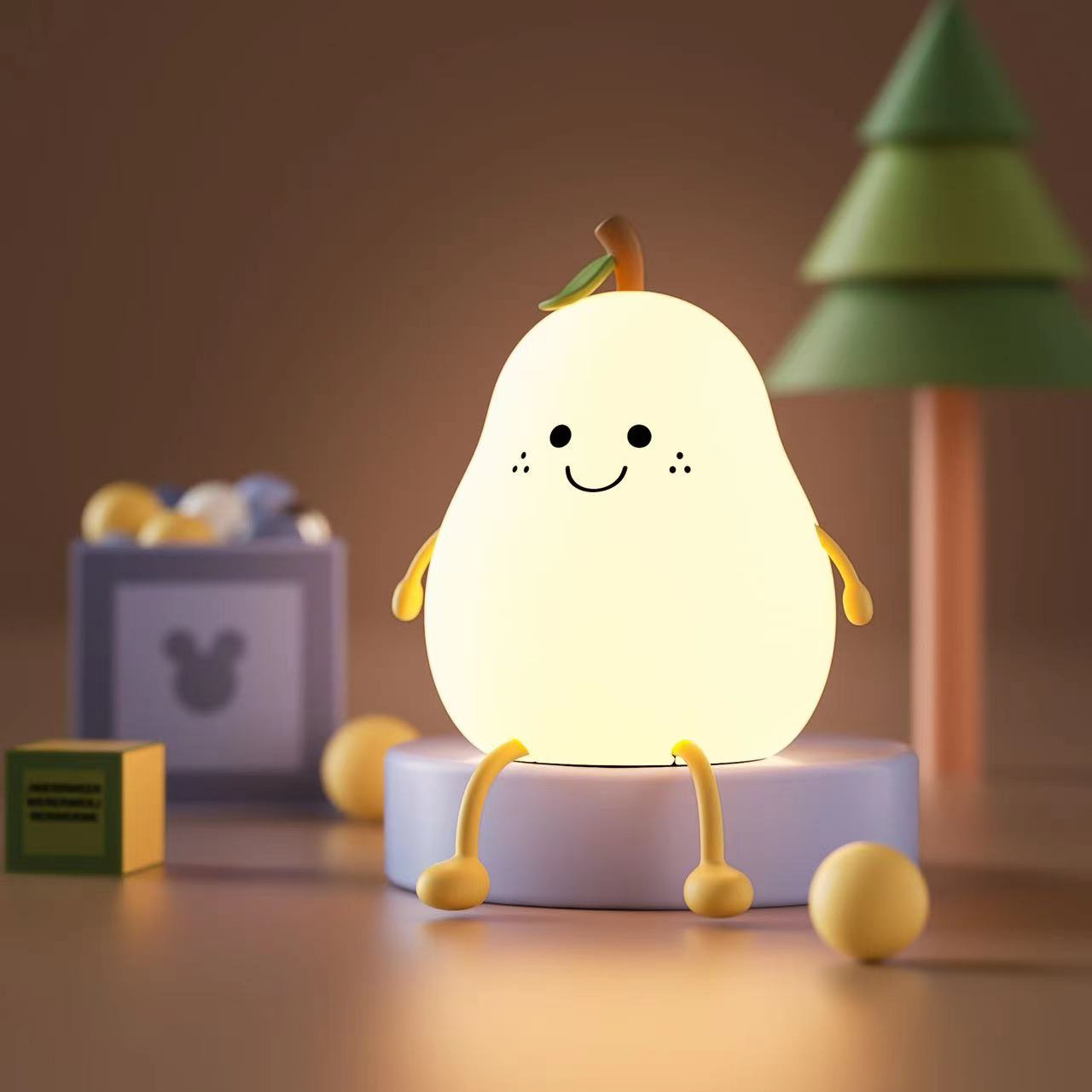 Modern Mini LED Pear Shaped Fruit Night Light USB Rechargeable Dimming Table Lamp with ABS White Shade for Bedroom Decoration