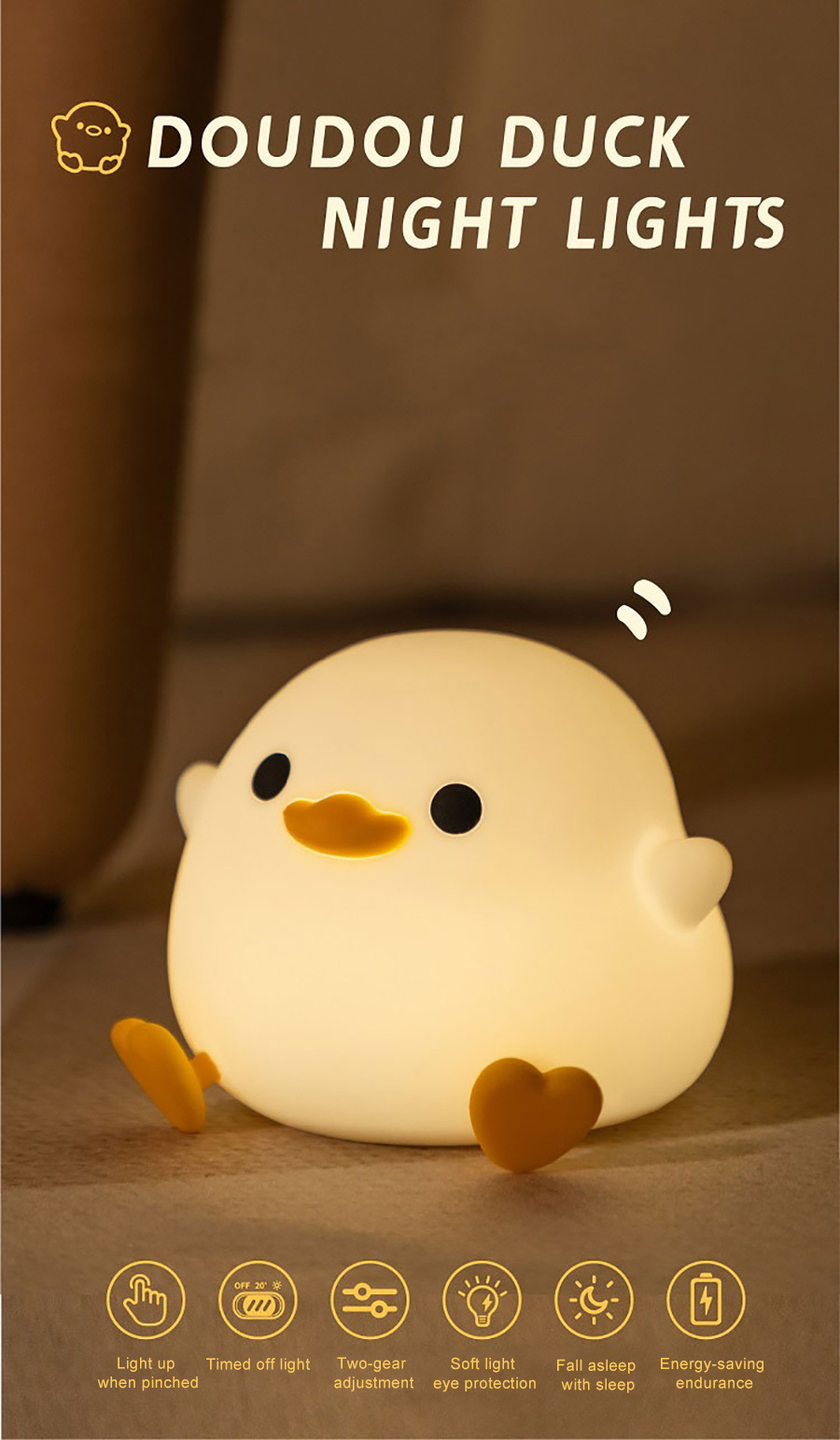 Cute DoDo Duck Night Light Silicone Dimmable Nursery Nightlight Rechargeable LED Bedside Lamp with Timer