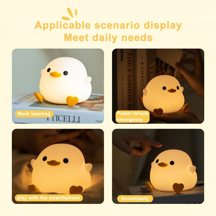 Cute DoDo Duck Night Light Silicone Dimmable Nursery Nightlight Rechargeable LED Bedside Lamp with Timer