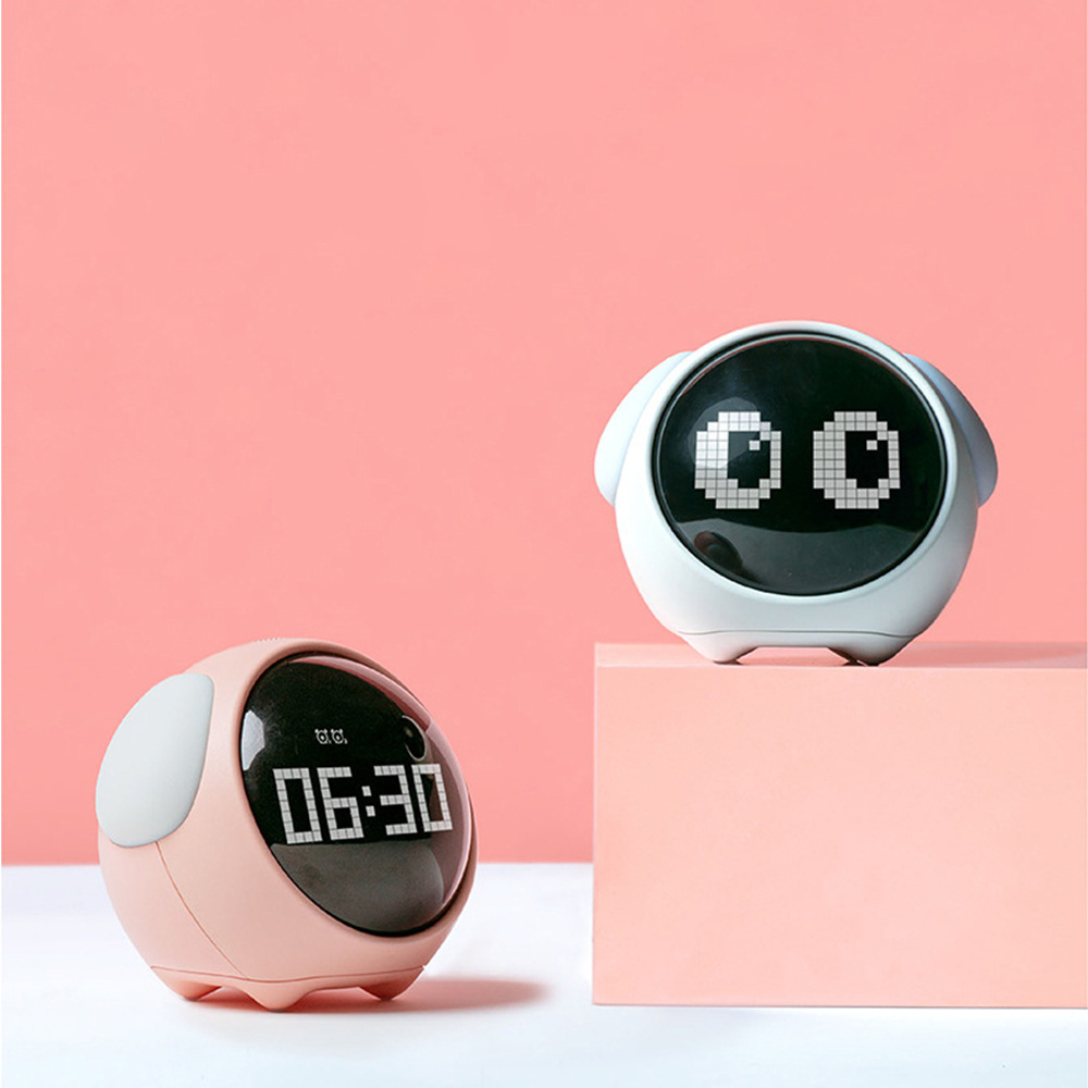 Expression Pixel Alarm Clock Creative LED Night Light Digital USB Charging Electronic Desktop Sleep Clock Wake Up Alarm Clock