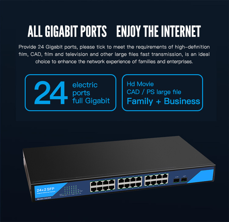 24 port gigabit ethernet switch network switches with sfp ports