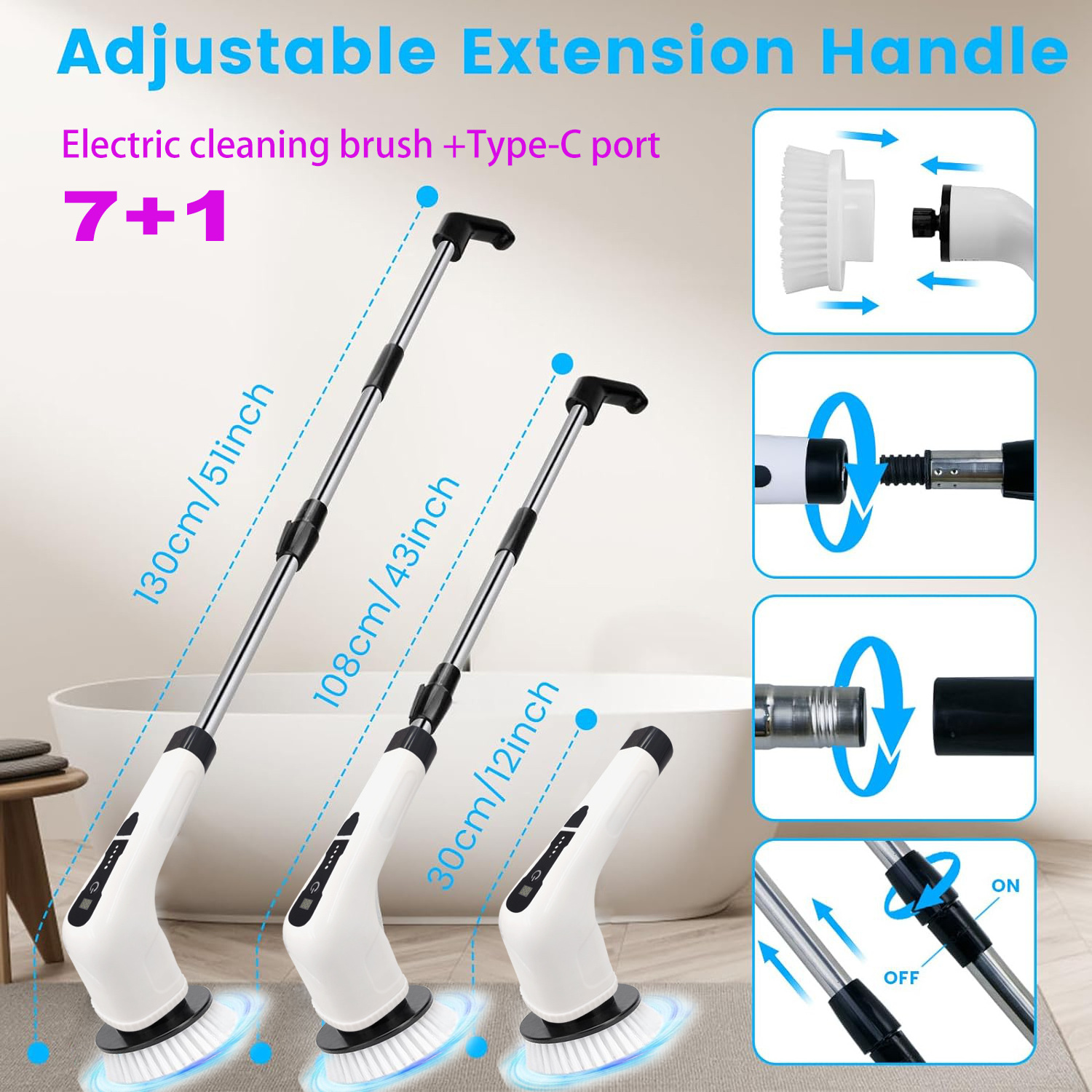 Dish washing gun electric spin scrubber 360 cordless powerful magic brush 7-in-1 handheld kitchen electric cleaning brush