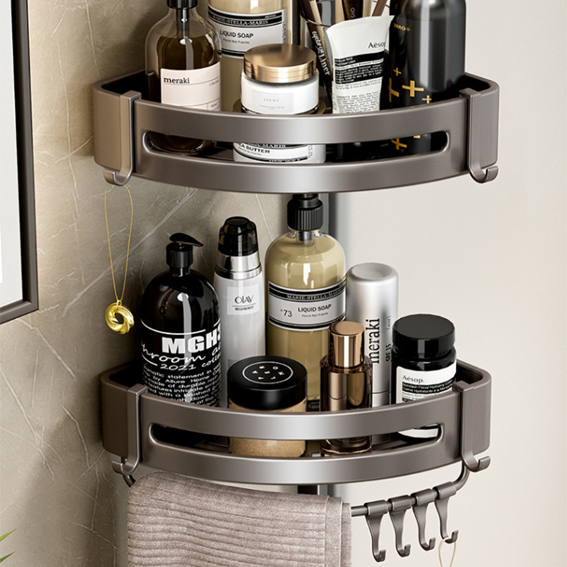 No Drilling Bathroom Storage Holder Space aluminum Triangle Design Wall Mounted Wall Shelf Dual Bathroom Corner Shelf