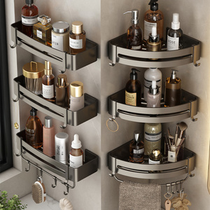 No Drilling Bathroom Storage Holder Space aluminum Triangle Design Wall Mounted Wall Shelf Dual Bathroom Corner Shelf