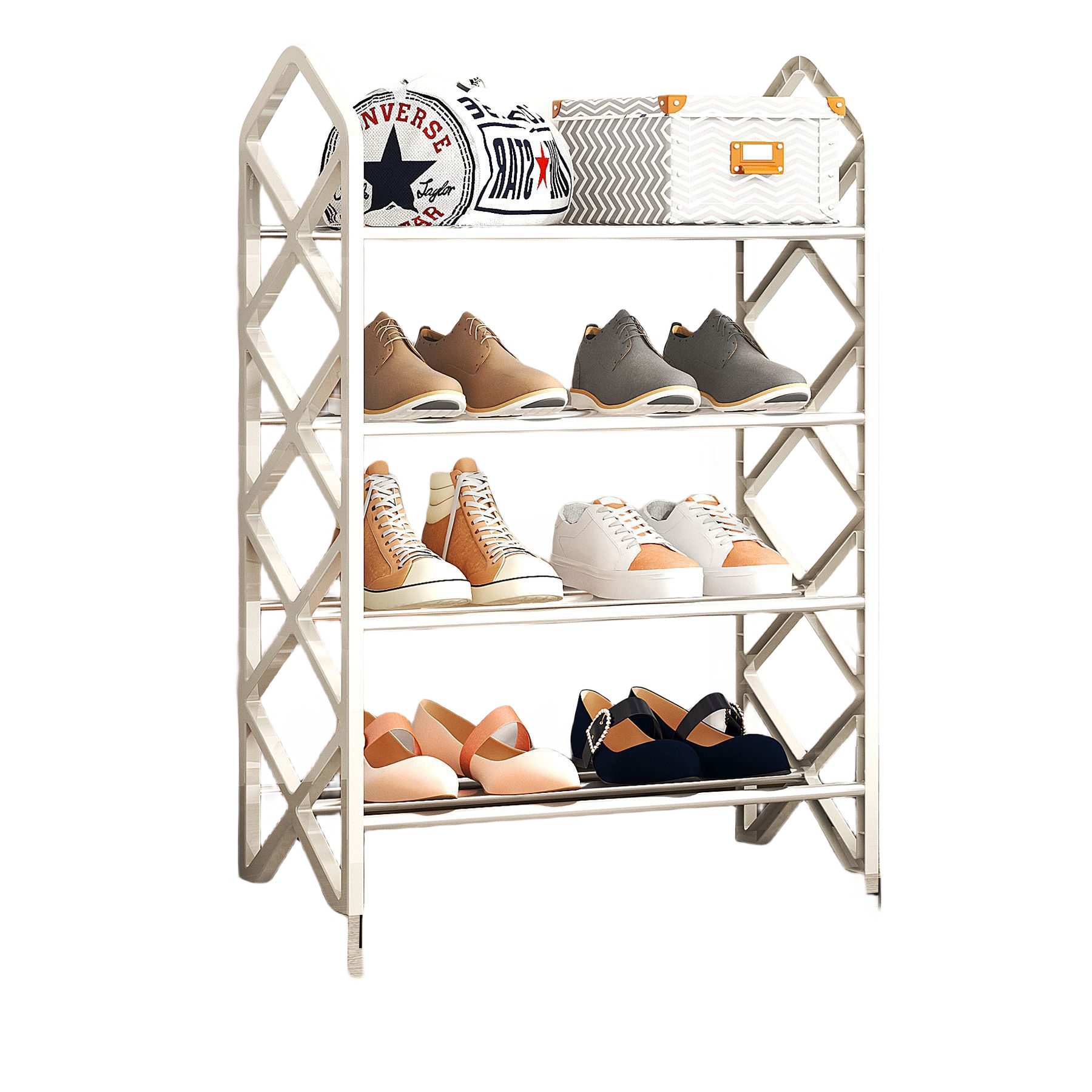 Wholesale design production metal 4-Tier shoe stand rack online modern storage shoes rack for entryways