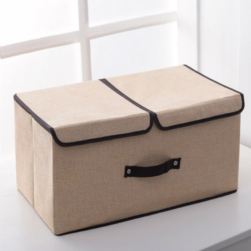 Factory Wholesale Linen Collapsible Box Foldable Fabric Clothing Shelf Organizer Basket Folding Storage Box with Lid