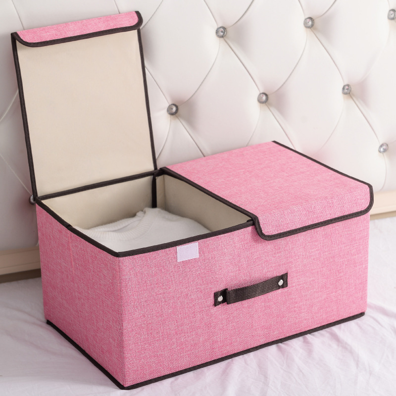 Factory Wholesale Linen Collapsible Box Foldable Fabric Clothing Shelf Organizer Basket Folding Storage Box with Lid