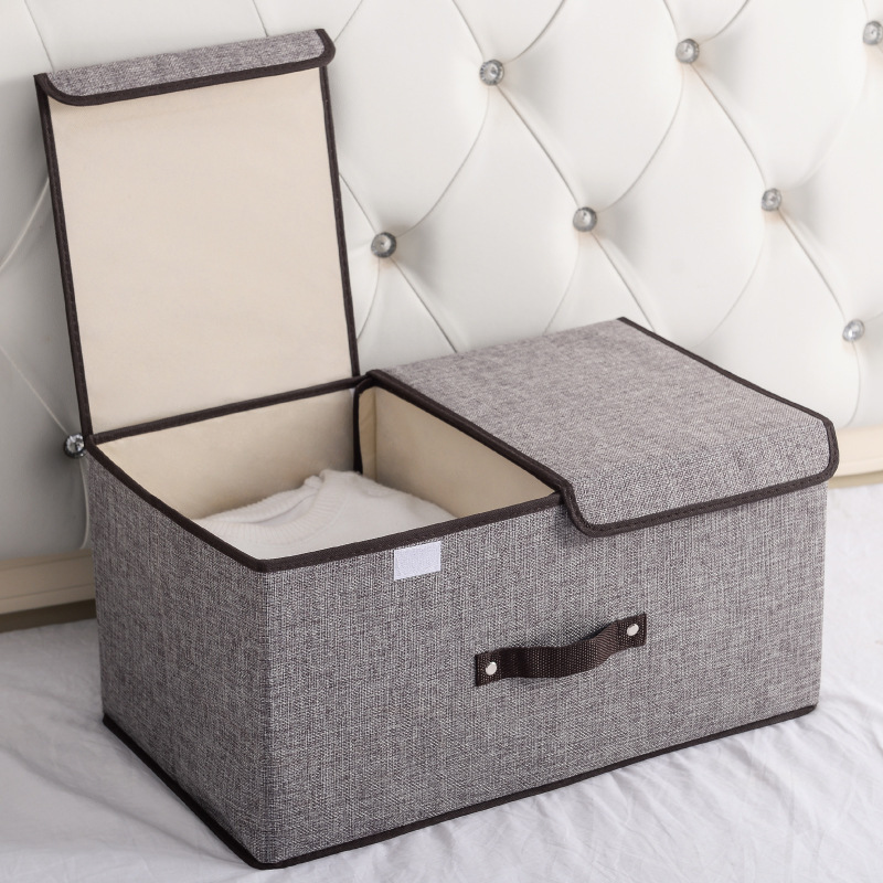 Factory Wholesale Linen Collapsible Box Foldable Fabric Clothing Shelf Organizer Basket Folding Storage Box with Lid