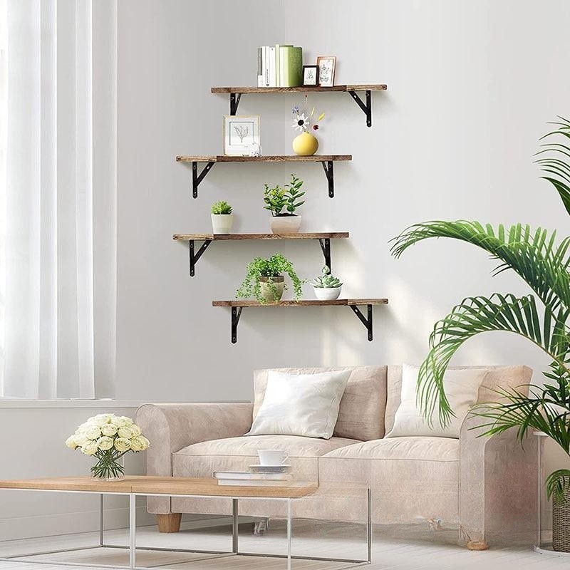 Wholesale Corner Floating Shelves Wall Mounted Rustic Wood Wall Storage Floating Shelves for Bedroom