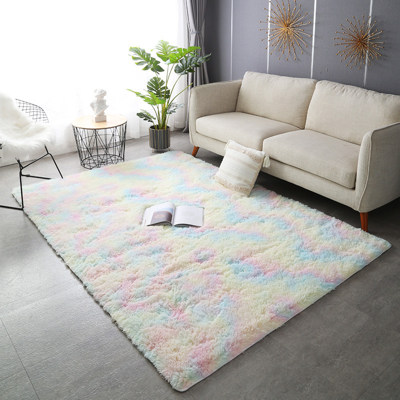 Wholesale Rugs Living Room Large Area Rugs Sets Rainbow Tie-dye Long Pile Carpet Bedroom Floor Rug Bay Window Bedside Carpet