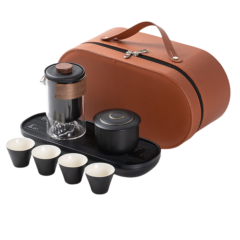 Creative Portable Cup Ceramic, Teapot With 4 Cups Travel Tea Sets Outdoor Camping Travelling Tea Gift Set